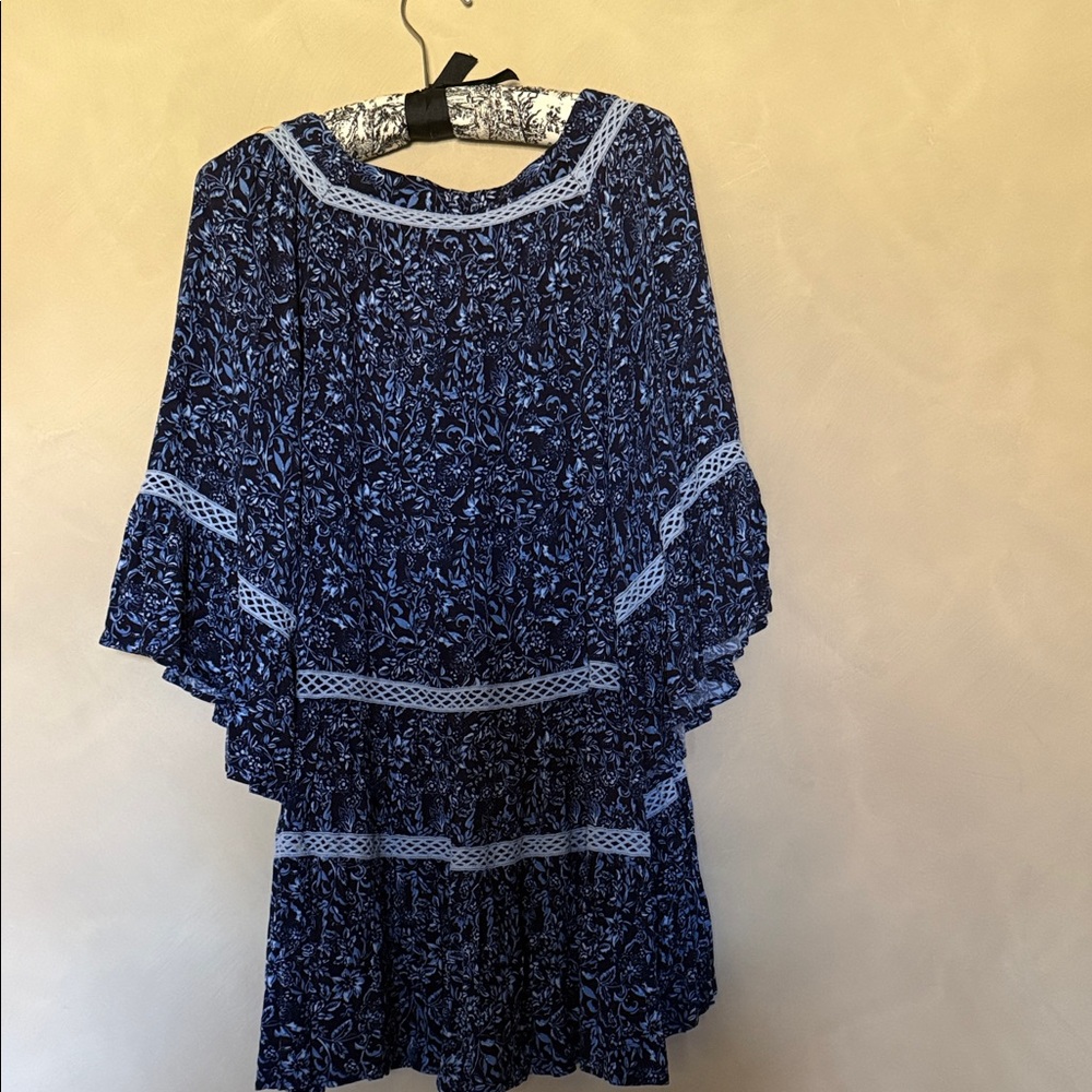 Free People Talk About It Navy Floral Lace-Trim Tunic size S - Picture 5 of 6
